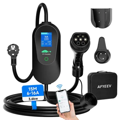 Produktbild von Ladekabel für Elektroautos, Typ 2 Stecker, Schuko - 15 Meter Kabellänge - 3,6 kW Leistung