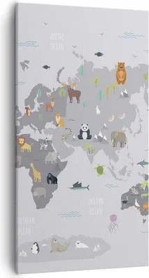 Produktbild von Bild auf Leinwand - Leinwandbild - Einteilig - Karte die Welt Kontinente - 55x100cm - Wand Bild - Wanddeko - Wandbilder - Leinwanddruck - Bilder - Wanddekoration - Leinwand bilder - PA55x100-5033