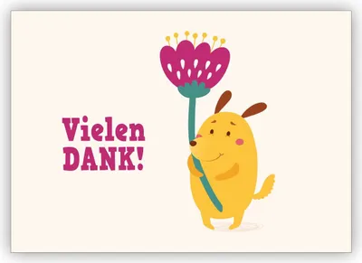 Produktbild von Fröhliche Dankeskarte mit kleinem Hündchen und Blume: Vielen Dank