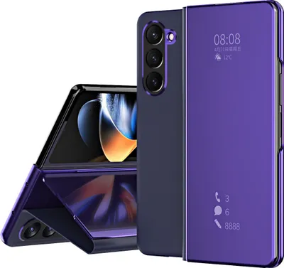 Obrázek produktu pro Pouzdro na Samsung Galaxy Z Fold 6 průhledný zrcadlový kryt, stojánek zPolyuretankůže Fialová