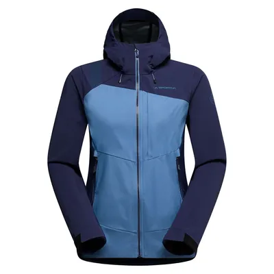 Hybridjacke für Damen in Blau von La Sportiva; Modell "Alpine Guide Windstopper Jkt W"; mit Kapuze und Reißverschluss.