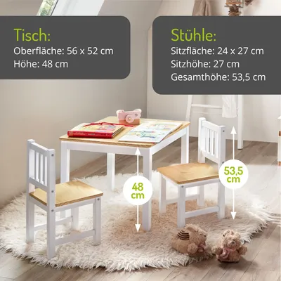 Produktbild von BOMI® Kindersitzgruppe Amy aus Kiefer Massiv Holz für Kleinkinder, Mädchen und Jungen Natur Weiß