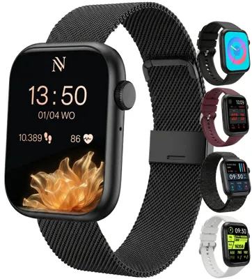 Productafbeelding van Nuvance Smartwatch Dames - Smartwatch Heren - Stappenteller Horloge Dames - Hartslagmeter - Sporthorloge - Geschikt voor iOS/Android - Incl. 5 Bandjes - Zwart