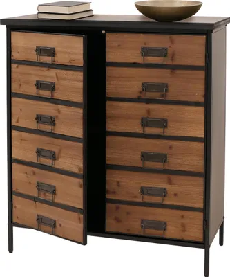 Image de Commode à pharmacie HWC-O79, Armoire Highboard Compartiments de rangement, Vintage Shabby-Look 94x80x35cm, naturel