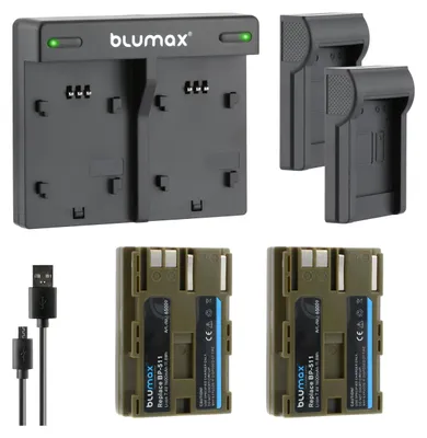 Produktbild von 2x Akku + Lader für Canon EOS 300D 50D 40D 30D 2 BP-511 511A 1600 mAh (7,4V)