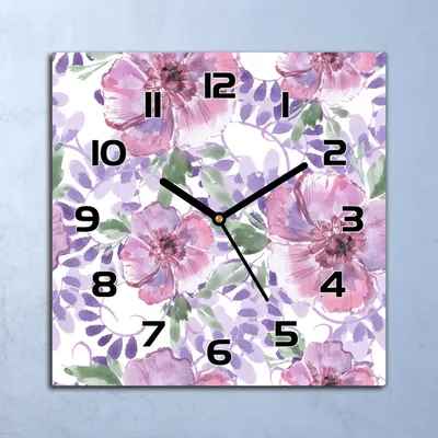 Produktbild von Wanduhr Echt-Glas-Küchenuhr Lila Blumen Quarz Lautlos 30x30 Deko Bilder