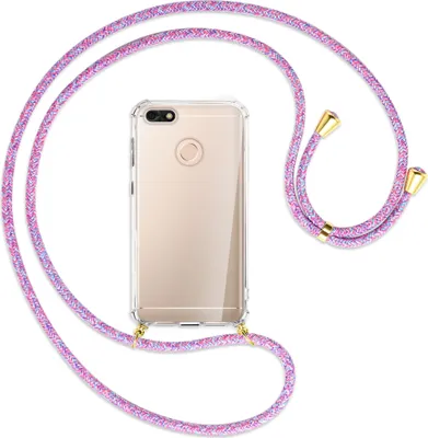 Produktbild von Handykette Backcover-Schutzhülle mit Band (Metall goldfarben) für Huawei P9 lite mini, Y6 Pro 2017 - lila/rosa/blau