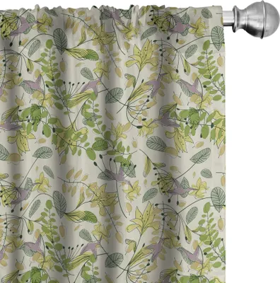 Zdjęcie produktu dla ABAKUHAUS Zasłony kwiatowe, firanki, pastelowe kolory wiosny – motyw przebudzenia natury z kolibrem na gałęziach, 2 sztuki 75 x 175 cm, wielokolorowe