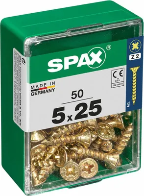 Zdjęcie produktu dla Śruba uniwersalna SPAX, 5 x 25 mm, 50 sztuk, całkowicie gwintowana, łeb stożkowy, wgłębienie krzyżowe Z2, 4CUT, YELLOX - 4081020500252