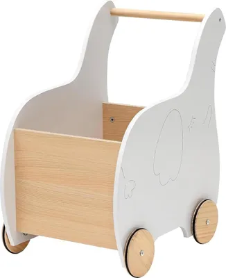 Immagine prodotto di Carrello 2 in 1 - Carrello in legno - Grande contenitore per giocattoli - A forma di elefante - A partire da 1 anno - 32 x 48 x 56 cm - Bianco