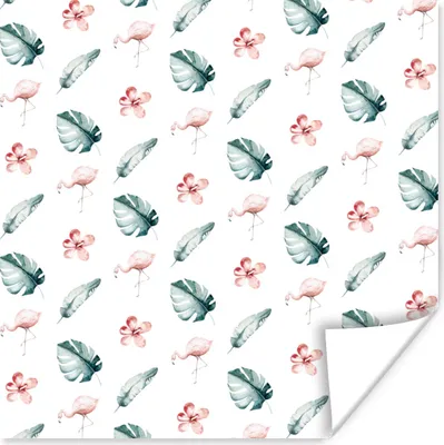 Produktbild von MuchoWow® Poster Flamingo - Muster - Blätter 75x75 cm - Wand Dekoration