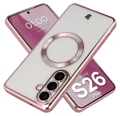 Produktbild von Handyhülle mit Kameraschutz und Magnetring für Galaxy S26 Plus, Bizon Case GuardO, Transparent-Rosa