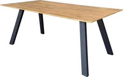 Produktbild von Esstisch 160x90cm mit Schweizer Kante, Wildeiche massiv geölt, Metallfußgestell, TISDALE-69