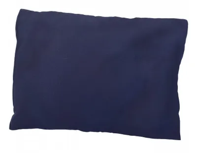 A dark blue pillow on a white background.