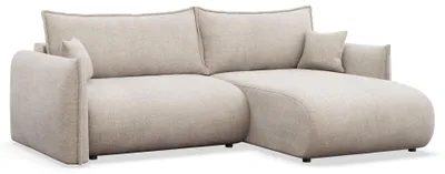 Image de Selsey Cushi – Canapé d'angle convertible, pouf à droite, chenille beige clair