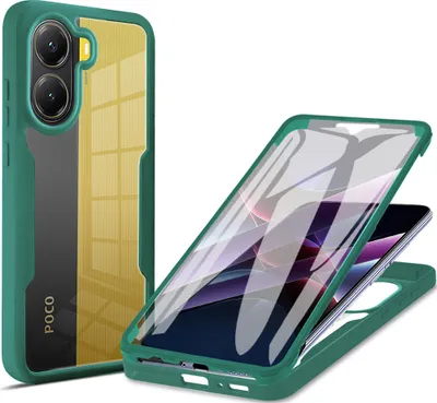 A phone case is shown from two angles, one showing the back and the other showing the phone inside the case.