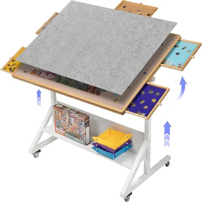Produktbild von Puzzletisch mit Winkel- & Höhenverstellung, Abdeckung, 5 Sortierschubladen