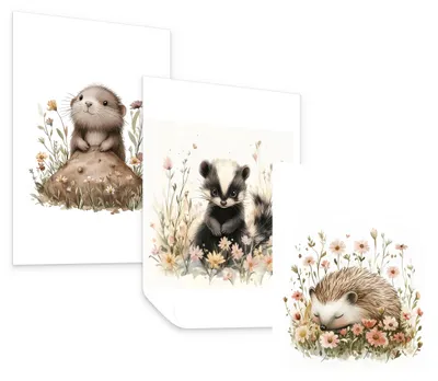 Produktbild von Muralo Poster Set ohne Rahmen für Kinder WALDTIERE Blumen Pflanzen 3x Poster 21x30cm