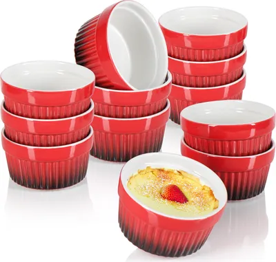 Produktbild von com-four® 12x Ragout Fin Schale - Ofenfeste Förmchen in rot - Creme Brulee Schälchen - Dessertschale mit je 185 ml