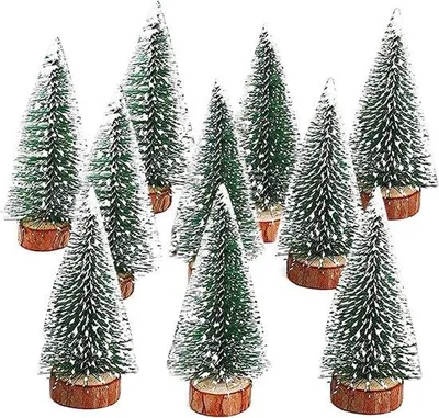 Image de Mini-sapin de Noël en bois - 10 pièces | avec socle en bois et effet neige