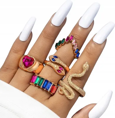 Produktbild von Set Mit 5 Goldenen Ringen Retro Punk Vintage Schlange Herz Mehrfarbig