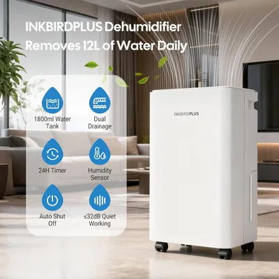 Image de Déshumidificateur de 12 litres par jour, avec un réservoir d'eau de 1800 ml, une minuterie et un système de sécurité pour enfants