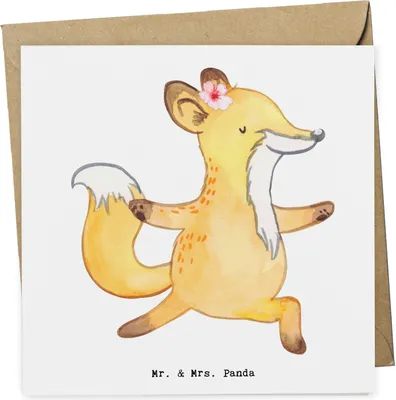 Produktbild von Mr. & Mrs. Panda Klappkarte Yogalehrerin Herz - Weiß - Geschenk, Grußkarte, doppelkarte, anlasskarte, Glückwunschkarte, faltkarte