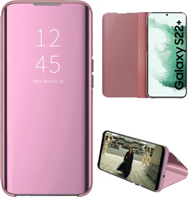 Immagine prodotto di Custodia per Samsung Galaxy S22+ 5G trasparente a specchio, in Finto cuoio, con funzione di supporto Oro rosa