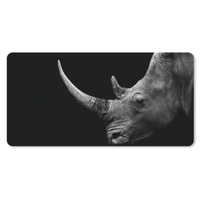 Produktbild von MuchoWow® Schreibtischunterlage Nashorn - Tiere - Schwarz - Weiß - Porträt 80x40 cm - XXL Mauspad - Gaming Mauspad