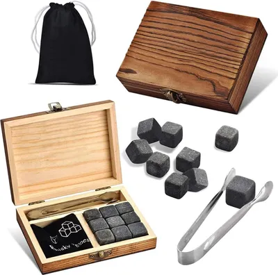 Immagine prodotto di Set da 4 pezzi con cubetti di ghiaccio per whisky, pinze e contenitori termici - ideale per whisky, gin e altro ancora
