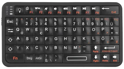 Produktbild von Mini Bluetooth Tastatur Tragbare Drahtlose mit Hintergrundbeleuchtung Handflächengroß 11x6x1cm QWERTZ Wiederaufladbare Mini Tastatur für Smart TV Android