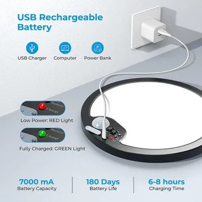 Image de Plafonnier USB rechargeable avec détecteur de mouvement, 18 cm, blanc neutre, pour intérieur