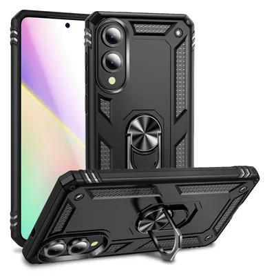 Immagine prodotto di Custodia protettiva NALIA per Samsung Galaxy S25 Edge – Supporto girevole a 360° – RINGDEFEND (custodia resistente agli urti per uso esterno) – Marca di Berlino – Titanio nero