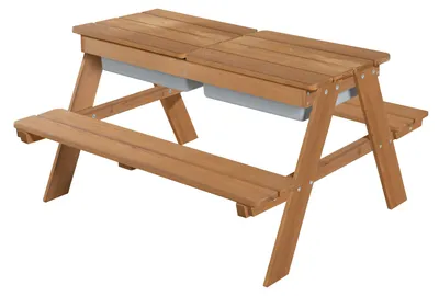Produktbild von roba Kindersitzgarnitur Outdoor+ mit Spielwannen, wetterfeste Massivholz Sitzgarnitur & Matschtisch