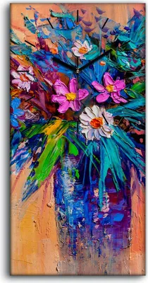 Produktbild von Wandbild Leinwand Bilder Wanduhr Geräuschlos 30x60 Malerei Blumen Bunte Kunst - schwarze Hände