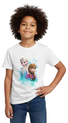 Produktbild von Spreadshirt Frozen Anna & Elsa Kinder T-Shirt, 110/116 (5-6 Jahre), Weiß