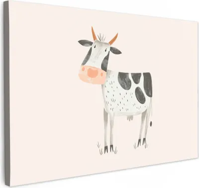 Produktbild von Leinwand Bilder 30x20 cm - Kinder Beige - Kuh - Bauernhof, Bilder Wohnzimmer Modern, Wanddeko