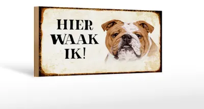 Produktbild von Holzschild Spruch 27x10cm holländisch Hier Waak ik Bulldogge