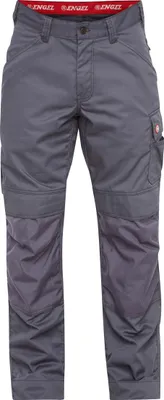 A pair of gray work pants shown from the front against a white background.
