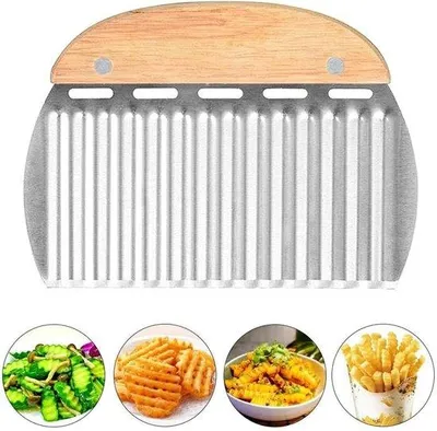 Produktbild von Wellenschneider aus Edelstahl, Golfmesser, Kartoffelschneider für Kartoffeln, Chips, Pommes frites und Obst, Gemüsemesser mit gewellter Kante für Gemüse, Kartoffeln, Zwiebeln