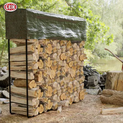 Produktbild von Brennholzregal Stapelregal Kaminholzregal mit Regen-Abdeckfolie Metall für Außen