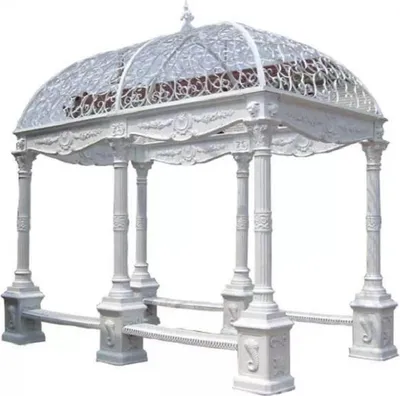 Immagine prodotto di Casa Padrino padiglione barocco bianco 390 x 250 x h. 420 cm - Padiglione in ghisa con panchine integrate - Magnifica decorazione del giardino in stile barocco