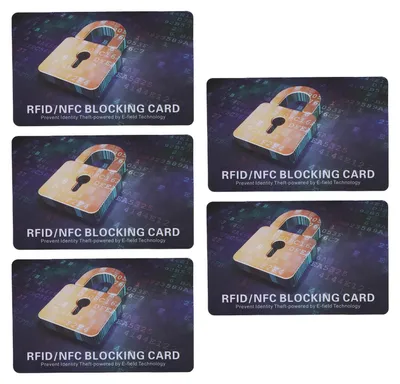 Imagen del producto de 5 tarjetas NFC antirrobo: protegen toda la cartera contra el acceso no autorizado a tarjetas bancarias, débito y crédito. Kit bloqueador de señales