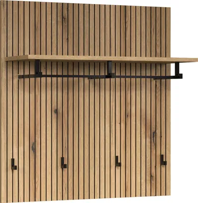 Produktbild von trendteam Garderobe PureBliss Garderobenwandpaneel mit Ablage, Evoke Eiche Melamin/Schwarz, B/H/T ca. 80/84/28 cm