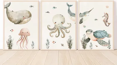 Produktbild von MeinBaby123® Kinderzimmerposter | 3er Set A4 | Unterwasserwelt