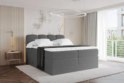 Produktbild von ALTDECOR Boxspringbett - H3/H4 Matratze und Topper - NINA KING - 160x200 - Grau - Doppelbett, Boxbett, Polsterbett mit Bettkasten mit Stauraum und Kopftei