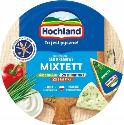 Zdjęcie produktu dla Hochland Mixtett Ser kremowy topiony w trójkącikach 180 g