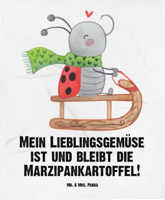 Produktbild von Mr. & Mrs. Panda Erstlingsdecke Smörle Rodeln - Weiß - Geschenk, Kinderwagendecke, Schlummerdecke, Marzipan, Schmusedecke, Weihnachten, Babydecke, Plaid, Schlittenfahren