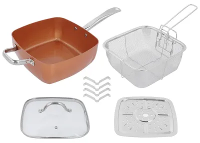 Image de Ensemble de 4 pièces, en acier inoxydable, avec revêtement antiadhésif : poêle, casserole multifonctionnelle, accessoires de cuisine