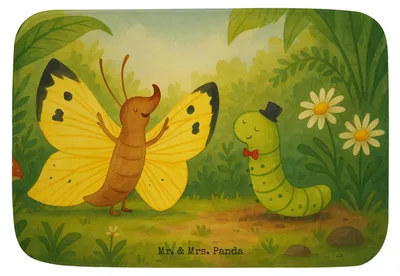 Produktbild von Mr. & Mrs. Panda Badezimmerteppich Raupe Schmetterling Design - Weiß - Geschenk, Badteppich, Badvorleger, Schönheit, Zitronenfalter, Lustige Sprüche, duschmatte, Hut